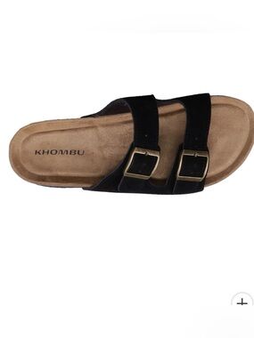 Khombu Black Double-Buckle Suede Slide Sandal